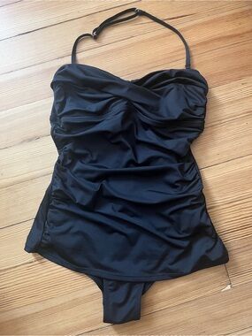 Jantzen Black Ruched Tankini Top with Removable Halter